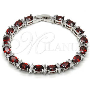 White Gold Filled Bracelet — Tennis Bracelet with Garnet and White Cubic Zirconia — main product view — SKU 107498 | Oro Laminado Blanco brazalete — Tennis Bracelet with Garnet and blanco Cubic Zirconia — SKU 107498