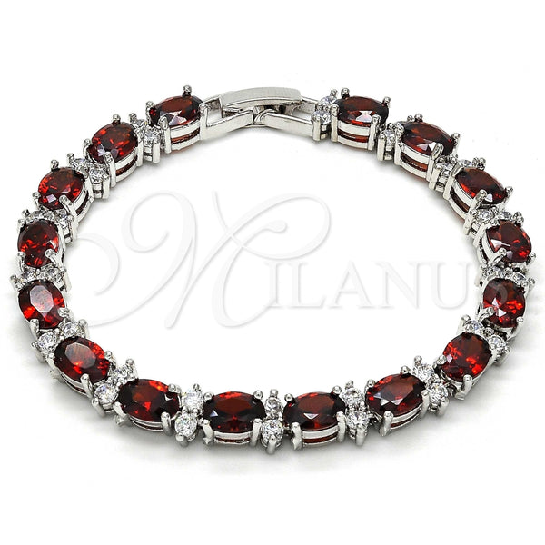 White Gold Filled Bracelet — Tennis Bracelet with Garnet and White Cubic Zirconia — main product view — SKU 107498 | Oro Laminado Blanco brazalete — Tennis Bracelet with Garnet and blanco Cubic Zirconia — SKU 107498