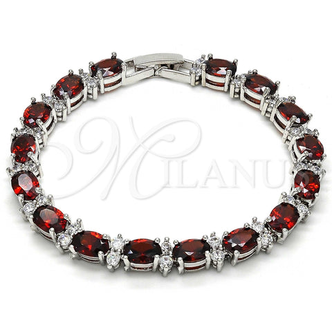 Rhodium Gold Filled Tennis Bracelet, with Garnet and White Cubic Zirconia, Polished, Rhodium Finish, 03.206.0004.4.07 (06 MM Thickness, 7 Inches Length)