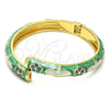Oro Laminado Individual Bangle, Gold Filled Style Flower Design, Green Enamel Finish, Golden Finish, 07.246.0002.1.02