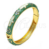 Oro Laminado Individual Bangle, Gold Filled Style Flower Design, Green Enamel Finish, Golden Finish, 07.246.0002.1.02
