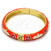 Oro Laminado Individual Bangle, Gold Filled Style Flower Design, Orange Enamel Finish, Golden Finish, 07.246.0002.2.02