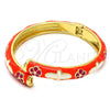 Oro Laminado Individual Bangle, Gold Filled Style Flower Design, Orange Enamel Finish, Golden Finish, 07.246.0002.2.02