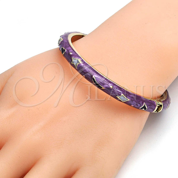 Gold Filled Jewelry — Individual Bangle Star and Moon Design Purple Enamel — alternate product view — SKU 107526 | Oro Laminado joyería — Individual Bangle estrella and Moon diseño Purple Enamel — SKU 107526
