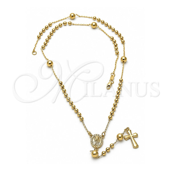 Oro Laminado Medium Rosary, Gold Filled Style Sagrado Corazon de Maria and Cross Design, Polished, Golden Finish, 09.118.0017.26