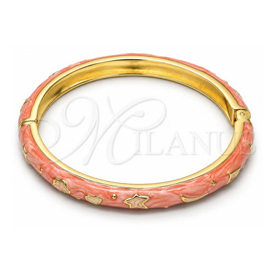 Oro Laminado Individual Bangle, Gold Filled Style Star and Moon Design, Orange Enamel Finish, Golden Finish, 07.246.0005.1.05 (07 MM Thickness, Size 5 (2.50 Diameter))