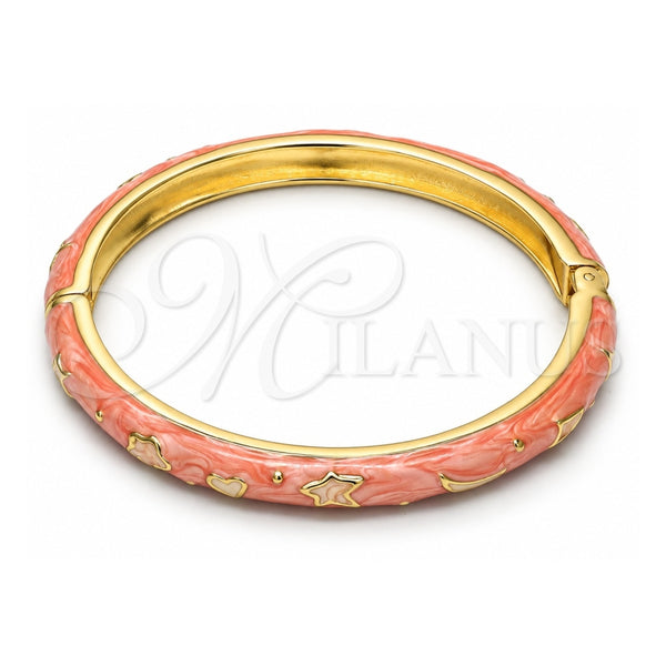 Oro Laminado Individual Bangle, Gold Filled Style Star and Moon Design, Orange Enamel Finish, Golden Finish, 07.246.0005.1.05 (07 MM Thickness, Size 5 (2.50 Diameter))