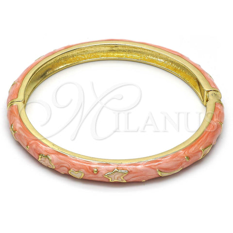 Oro Laminado Individual Bangle, Gold Filled Style Star and Moon Design, Orange Enamel Finish, Golden Finish, 07.246.0005.1.05 (07 MM Thickness, Size 5 (2.50 Diameter))