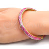 Oro Laminado Individual Bangle, Gold Filled Style Star and Moon Design, Pink Enamel Finish, Golden Finish, 07.246.0005.3.05 (07 MM Thickness, Size 5 (2.50 Diameter))