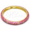 Oro Laminado Individual Bangle, Gold Filled Style Star and Moon Design, Pink Enamel Finish, Golden Finish, 07.246.0005.3.05 (07 MM Thickness, Size 5 (2.50 Diameter))