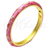 Oro Laminado Individual Bangle, Gold Filled Style Star and Moon Design, Pink Enamel Finish, Golden Finish, 07.246.0005.3.05 (07 MM Thickness, Size 5 (2.50 Diameter))