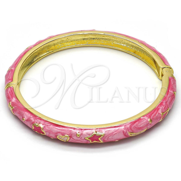 Gold Filled Jewelry — Individual Bangle Star and Moon Design Pink Enamel — main product view — SKU 107541 | Oro Laminado joyería — Individual Bangle estrella and Moon diseño Pink Enamel — SKU 107541