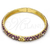 Oro Laminado Individual Bangle, Gold Filled Style with White Crystal, Purple Enamel Finish, Golden Finish, 07.246.0007.05 (07 MM Thickness, Size 5 (2.50 Diameter))