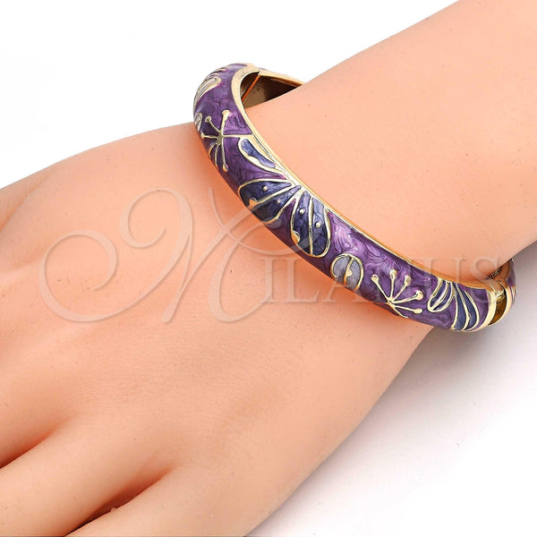 Gold Filled Jewelry — Individual Bangle Flower Design Purple Enamel 07. 10 — alternate product view — SKU 107556 | Oro Laminado joyería — Individual Bangle flor diseño Purple Enamel 07. 10 — SKU 107556