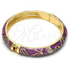 Oro Laminado Individual Bangle, Gold Filled Style Flower Design, Purple Enamel Finish, Golden Finish, 07.246.0008.05 (10 MM Thickness, Size 5 (2.50 Diameter))