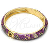 Oro Laminado Individual Bangle, Gold Filled Style Flower Design, Purple Enamel Finish, Golden Finish, 07.246.0008.05 (10 MM Thickness, Size 5 (2.50 Diameter))