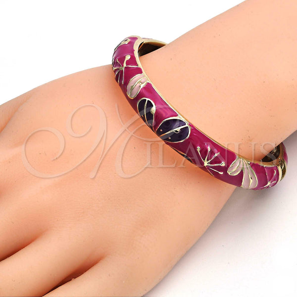 Gold Filled Jewelry — Individual Bangle Flower Design Dark Pink Enamel 07. — alternate product view — SKU 107558 | Oro Laminado joyería — Individual Bangle flor diseño Dark Pink Enamel 07. — SKU 107558