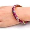 Oro Laminado Individual Bangle, Gold Filled Style Flower Design, Dark Pink Enamel Finish, Golden Finish, 07.246.0008.2.05 (10 MM Thickness, Size 5 (2.50 Diameter))