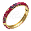 Oro Laminado Individual Bangle, Gold Filled Style Flower Design, Dark Pink Enamel Finish, Golden Finish, 07.246.0008.2.05 (10 MM Thickness, Size 5 (2.50 Diameter))