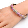 Oro Laminado Individual Bangle, Gold Filled Style Flower Design, Pink Enamel Finish, Golden Finish, 07.246.0008.4.05 (10 MM Thickness, Size 5 (2.50 Diameter))