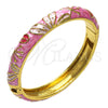 Oro Laminado Individual Bangle, Gold Filled Style Flower Design, Pink Enamel Finish, Golden Finish, 07.246.0008.4.05 (10 MM Thickness, Size 5 (2.50 Diameter))