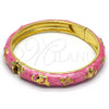 Oro Laminado Individual Bangle, Gold Filled Style Elephant and Flower Design, Pink Enamel Finish, Golden Finish, 07.246.0010.05 (10 MM Thickness, Size 5 (2.50 Diameter))