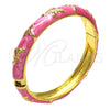 Oro Laminado Individual Bangle, Gold Filled Style Elephant and Flower Design, Pink Enamel Finish, Golden Finish, 07.246.0010.05 (10 MM Thickness, Size 5 (2.50 Diameter))