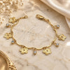 Oro Laminado Charm Bracelet, Gold Filled Style Flower Design, with White Cubic Zirconia, Diamond Cutting Finish, Golden Finish, 03.63.1531.07 (0.80 Gauge, 7 Inches Length)