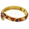 Oro Laminado Individual Bangle, Gold Filled Style Heart Design, Brown Enamel Finish, Golden Finish, 07.246.0011.6.05 (11 MM Thickness, Size 5 (2.50 Diameter))