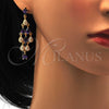 Oro Laminado Long Earring, Gold Filled Style Teardrop Design, with Dark Amethyst and White Cubic Zirconia, Polished, Golden Finish, 02.206.0046