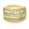 Oro Laminado Multi Stone Ring, Gold Filled Style Baguette Design, with White Cubic Zirconia and White Micro Pave, Polished, Golden Finish, 01.99.0026.08 (Size 8)