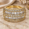 Oro Laminado Multi Stone Ring, Gold Filled Style Baguette Design, with White Cubic Zirconia and White Micro Pave, Polished, Golden Finish, 01.99.0026.09 (Size 9)