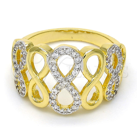 Oro Laminado Multi Stone Ring, Gold Filled Style Infinite Design, with White Micro Pave, Polished, Two Tone, 01.99.0033.07 (Size 7)