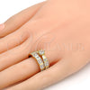 Oro Laminado Wedding Ring, Gold Filled Style Duo and Baguette Design, with White Cubic Zirconia, Polished, Golden Finish, 01.99.0034.07 (Size 7)