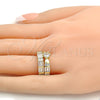 Oro Laminado Wedding Ring, Gold Filled Style Duo and Baguette Design, with White Cubic Zirconia, Polished, Golden Finish, 01.99.0034.07 (Size 7)