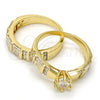 Oro Laminado Wedding Ring, Gold Filled Style Duo and Baguette Design, with White Cubic Zirconia, Polished, Golden Finish, 01.99.0034.07 (Size 7)