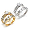 Oro Laminado Wedding Ring, Gold Filled Style Duo and Baguette Design, with White Cubic Zirconia, Polished, Golden Finish, 01.99.0034.07 (Size 7)