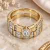 Oro Laminado Wedding Ring, Gold Filled Style Duo Design, with White Cubic Zirconia, Polished, Golden Finish, 01.99.0034.08 (Size 8)
