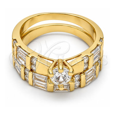 Oro Laminado Wedding Ring, Gold Filled Style Duo Design, with White Cubic Zirconia, Polished, Golden Finish, 01.99.0034.09 (Size 9)