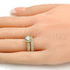 Oro Laminado Wedding Ring, Gold Filled Style Duo Design, with White Cubic Zirconia, Polished, Golden Finish, 01.99.0035.07 (Size 7)