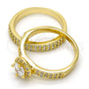 Oro Laminado Wedding Ring, Gold Filled Style Duo Design, with White Cubic Zirconia, Polished, Golden Finish, 01.99.0035.07 (Size 7)