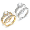 Oro Laminado Wedding Ring, Gold Filled Style Duo Design, with White Cubic Zirconia, Polished, Golden Finish, 01.99.0035.07 (Size 7)