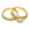 Oro Laminado Wedding Ring, Gold Filled Style Duo Design, with White Cubic Zirconia, Polished, Golden Finish, 01.99.0035.08 (Size 8)