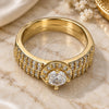 Oro Laminado Wedding Ring, Gold Filled Style Duo Design, with White Cubic Zirconia, Polished, Golden Finish, 01.99.0035.08 (Size 8)