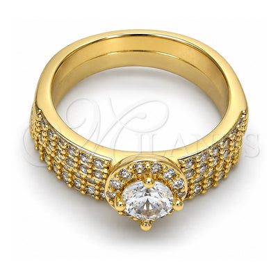 Oro Laminado Wedding Ring, Gold Filled Style Duo Design, with White Cubic Zirconia, Polished, Golden Finish, 01.99.0035.08 (Size 8)