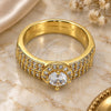 Oro Laminado Wedding Ring, Gold Filled Style Duo Design, with White Cubic Zirconia, Polished, Golden Finish, 01.99.0035.09 (Size 9)