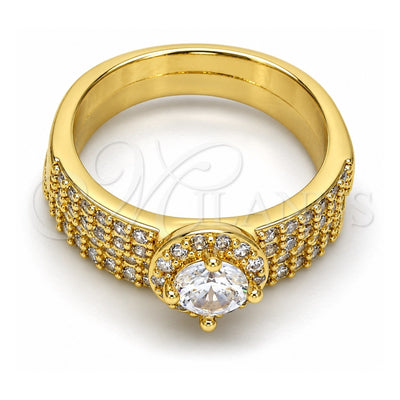 Oro Laminado Wedding Ring, Gold Filled Style Duo Design, with White Cubic Zirconia, Polished, Golden Finish, 01.99.0035.09 (Size 9)