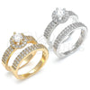 Oro Laminado Wedding Ring, Gold Filled Style Duo Design, with White Cubic Zirconia, Polished, Golden Finish, 01.99.0035.09 (Size 9)
