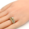 Oro Laminado Wedding Ring, Gold Filled Style Duo Design, with White Cubic Zirconia and White Micro Pave, Polished, Golden Finish, 01.99.0036.07 (Size 7)