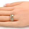 Oro Laminado Wedding Ring, Gold Filled Style Duo Design, with White Cubic Zirconia and White Micro Pave, Polished, Golden Finish, 01.99.0036.07 (Size 7)